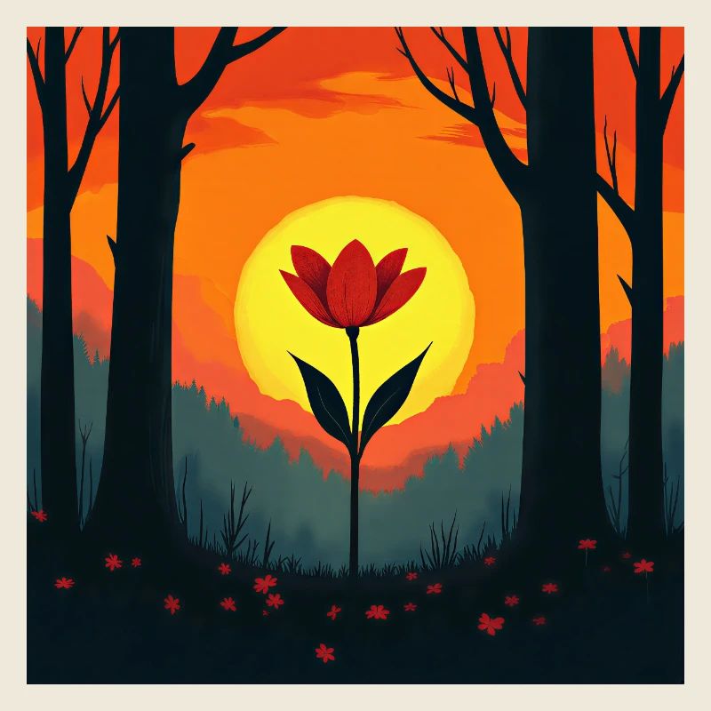 Sun rose in the forest