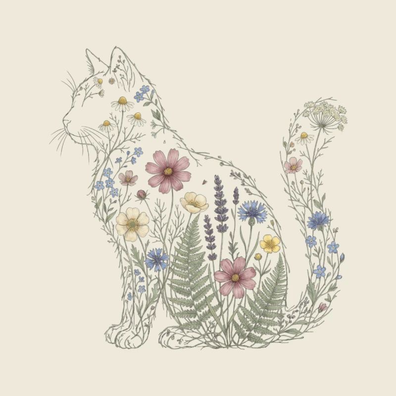 Silhouette de chat fleuri Maman Plante Maman V