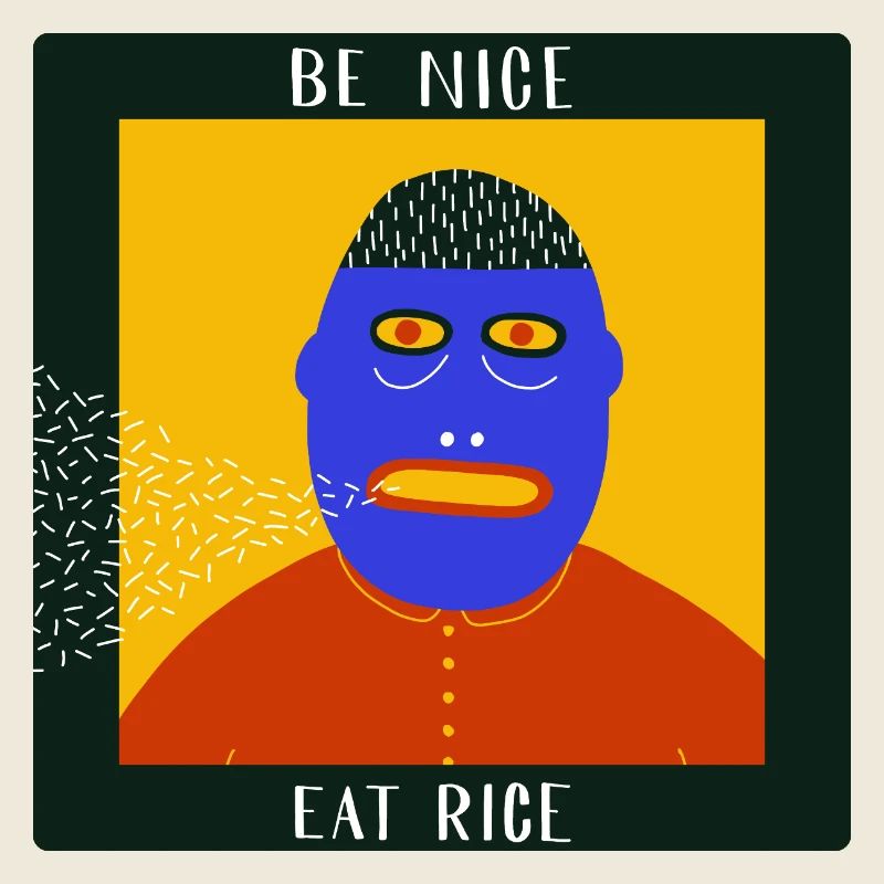 Be Nice Eat Rice: skurrile, surreale Volkskunst-Grafik