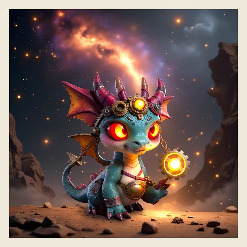 Leuchtender Steampunk-Drache mit Zahnrädern