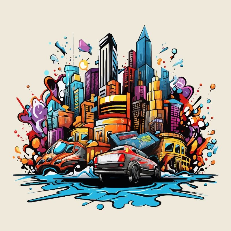 Silhouette urbaine colorée avec voitures