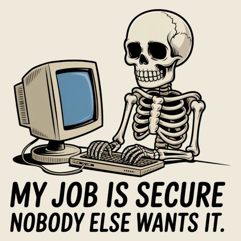 Skelett am PC IT-Arbeitssicherheit