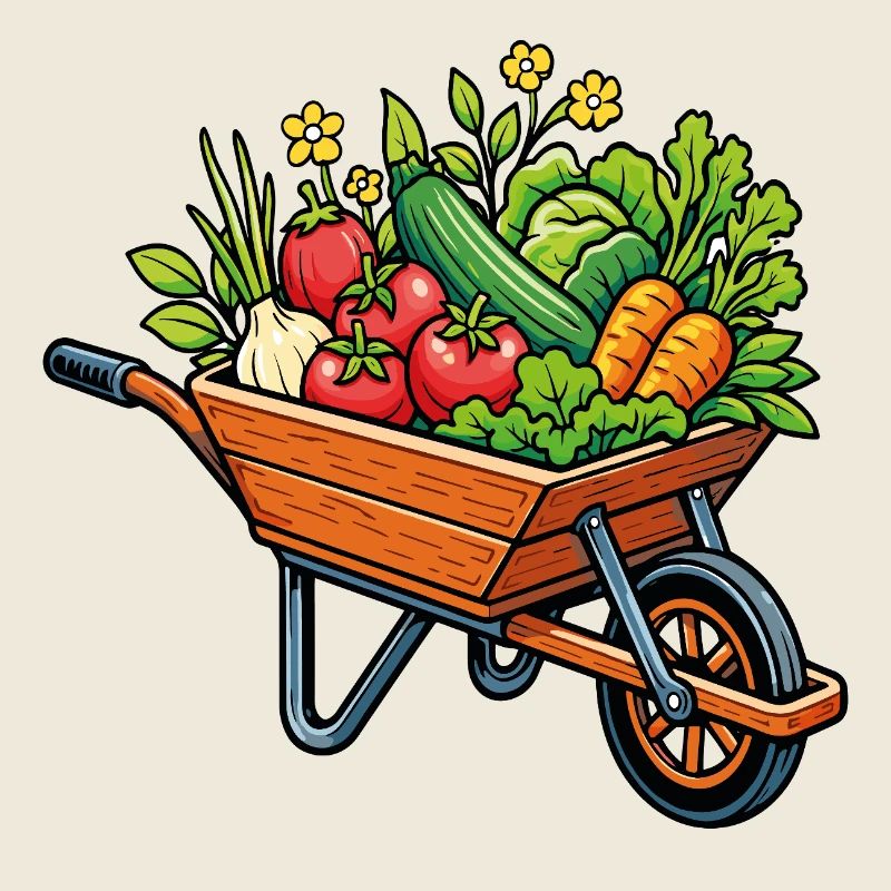 Wheelbarrow vegetables vegetable garden harvest