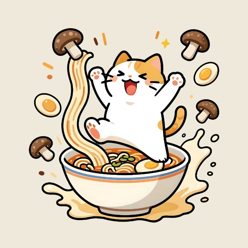 Chat ramen joyeux