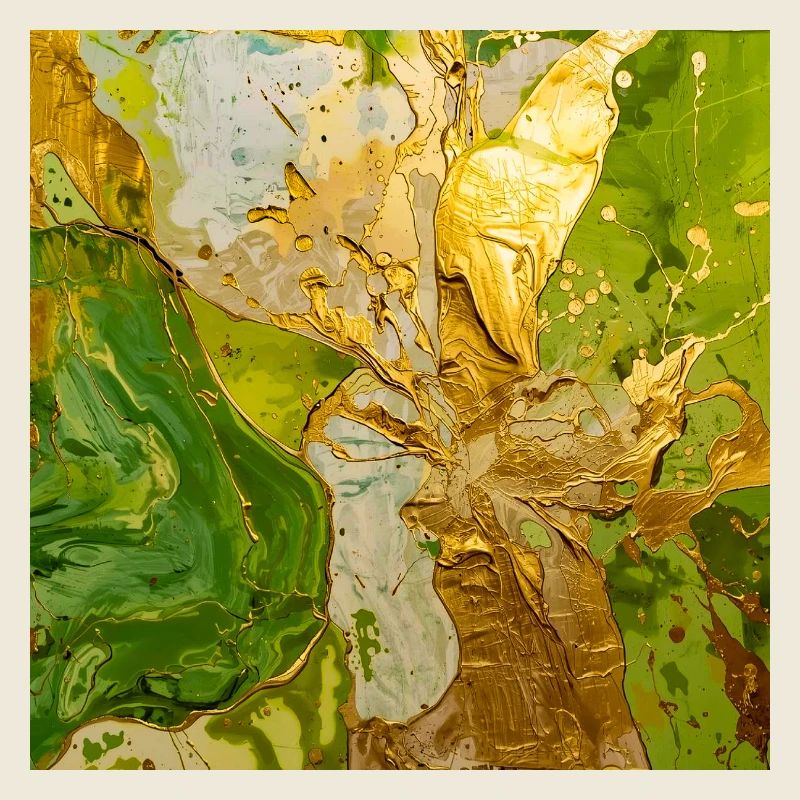 Golden Green Abstraction with Metal Texture