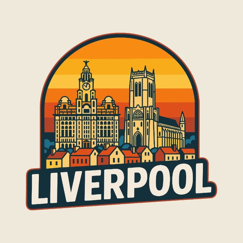 Design rétro de coucher de soleil de Liverpool Skyline vintage
