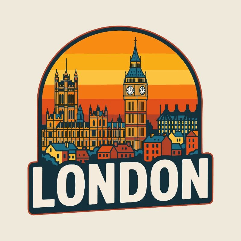 London Skyline Retro Sunset Big Ben Design