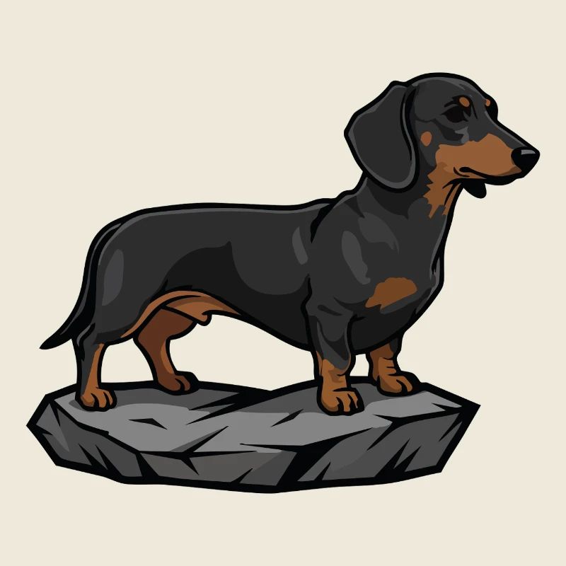 Chien Teckel sur Rocher Portrait