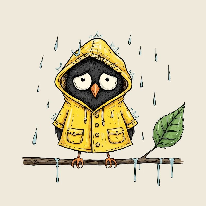 Regeneule im gelben Regenmantel