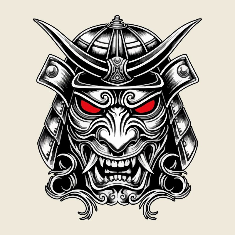 Samurai Kabuto Totem Japanese Red Eye Mask