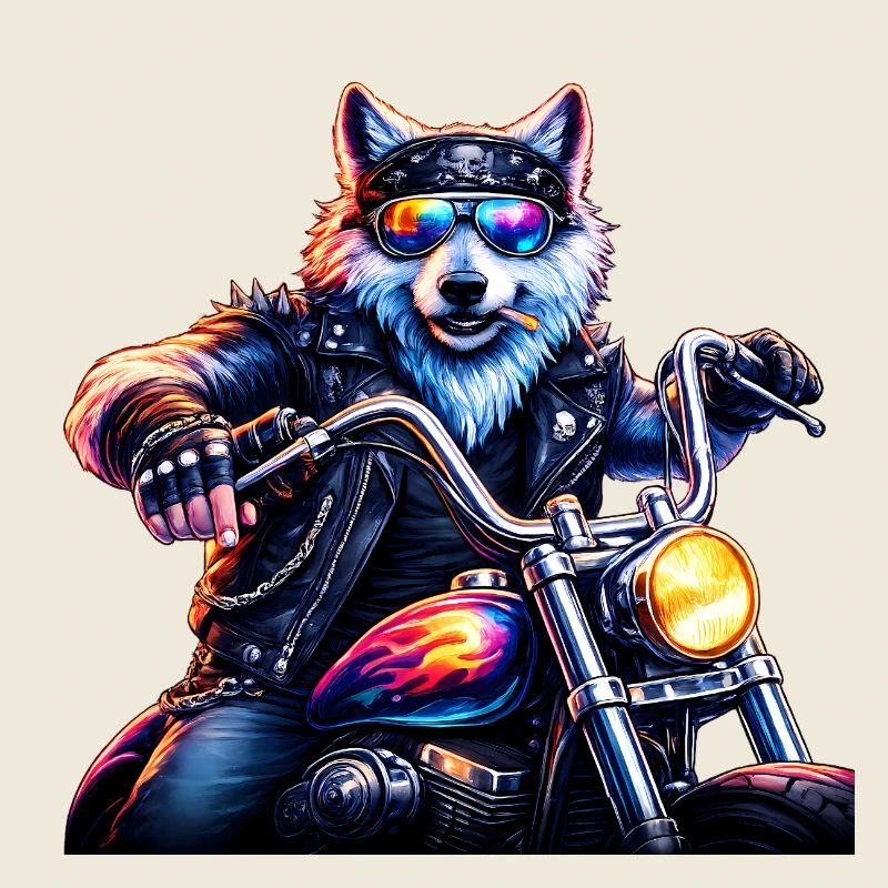 Neon Biker Wolf Motorradtier