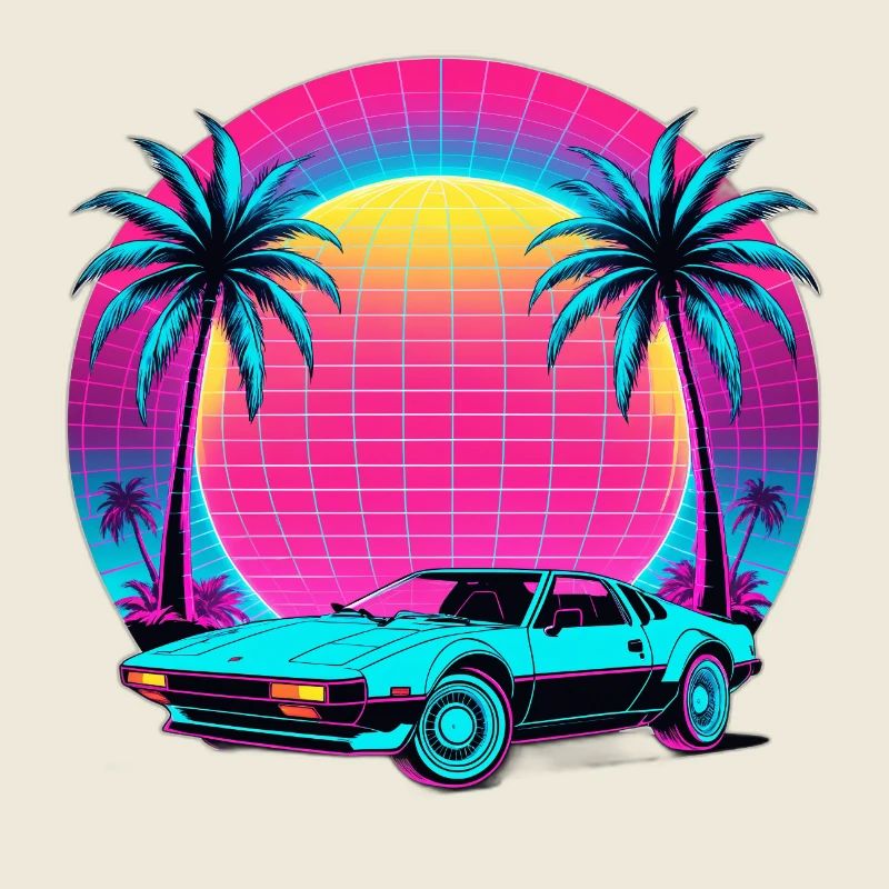 Neon Palm Sunset Car
