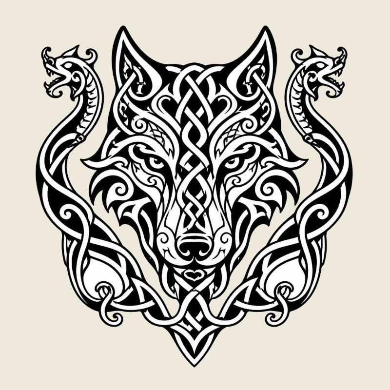 Celtic Wolf Head Knot Design