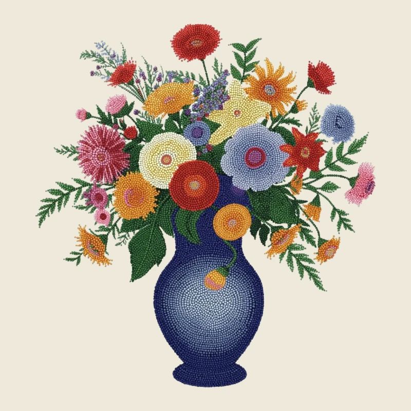 Beadwork Bouquet in Blue Vase