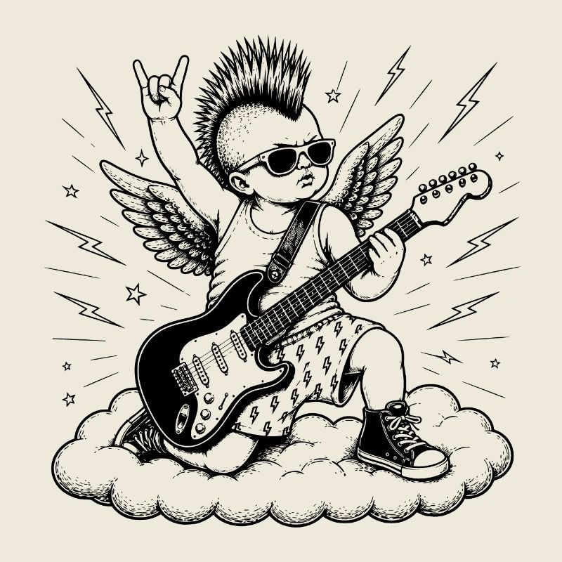 Punk chérubin à la guitare électrique