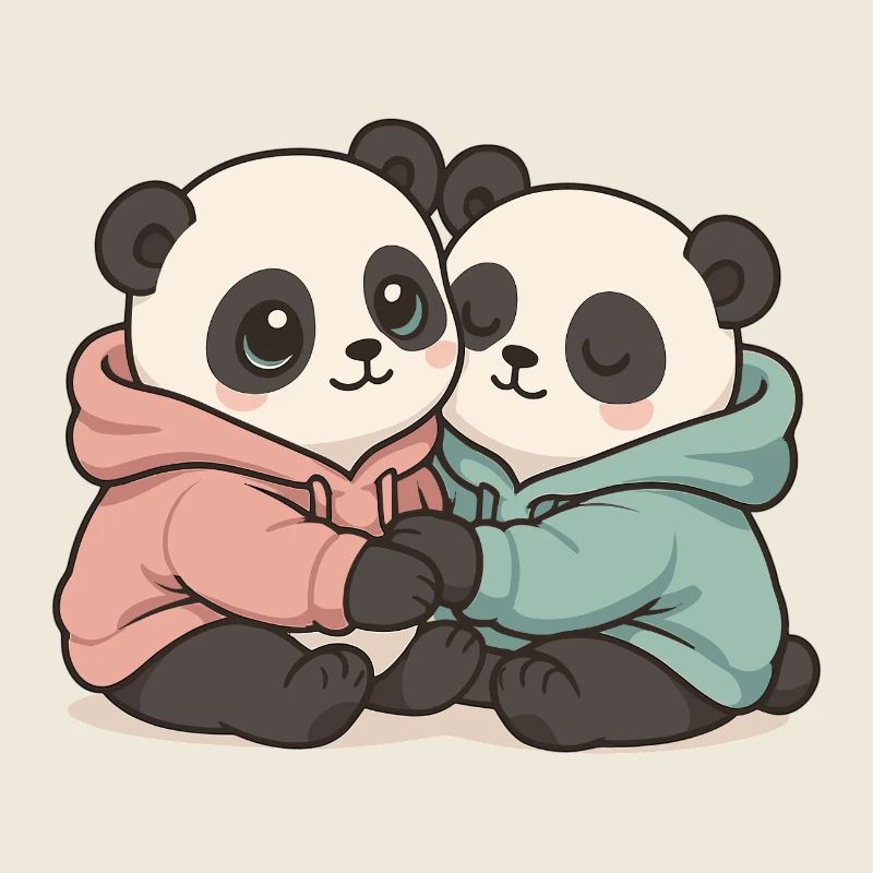 Pandas câlins : Graphique pastel Kawaii
