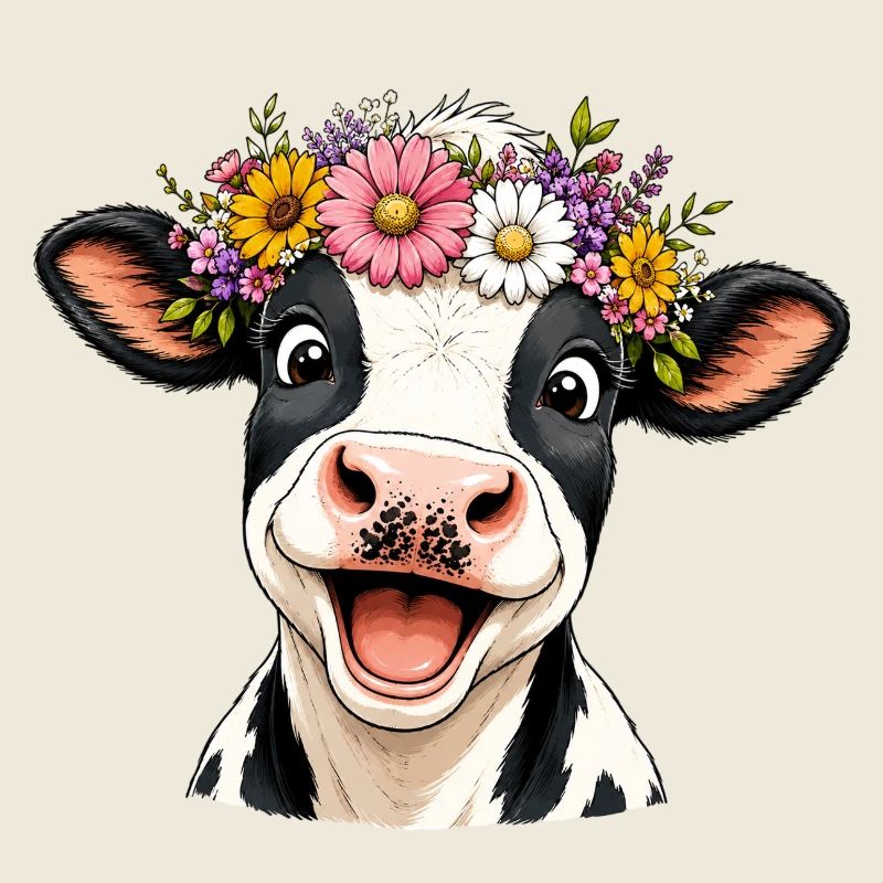 Cow with flower wreath
