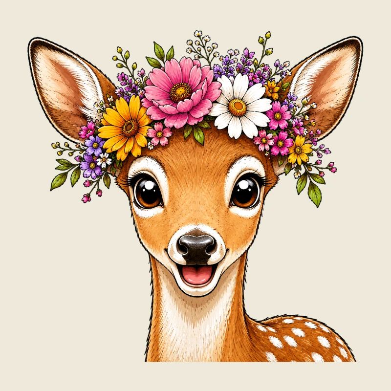 Reh mit Blumenschmuck