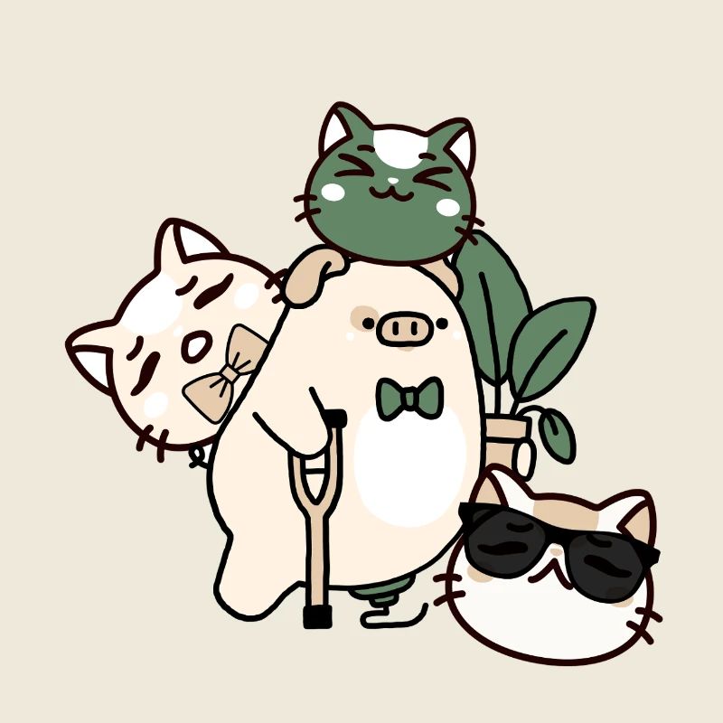 Dapper Kawaii Pig: Krücke und Prothese