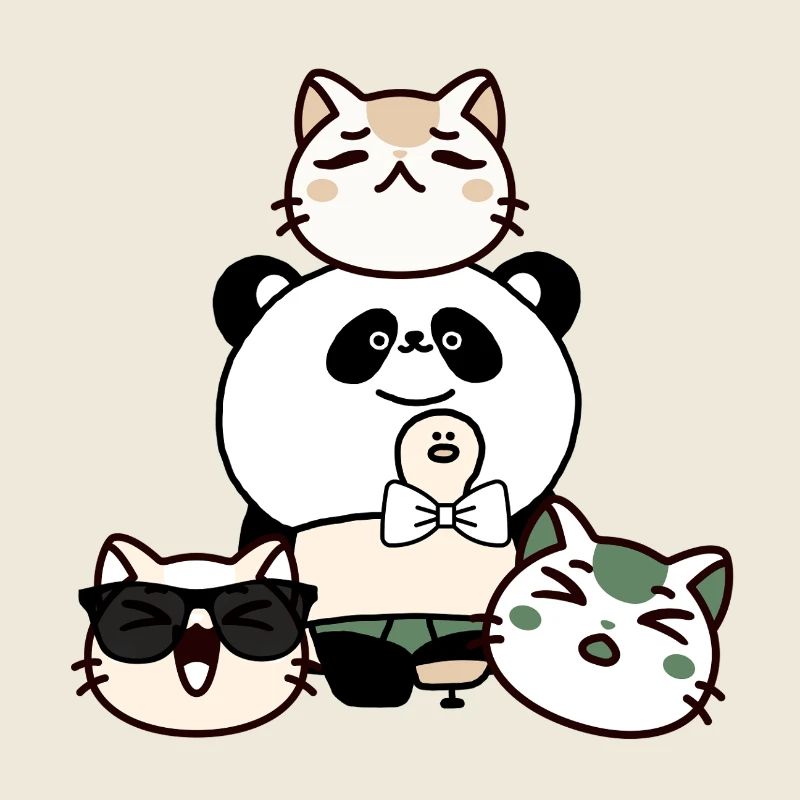 Panda Kawaii avec Prothèse et Équipe de Chats
