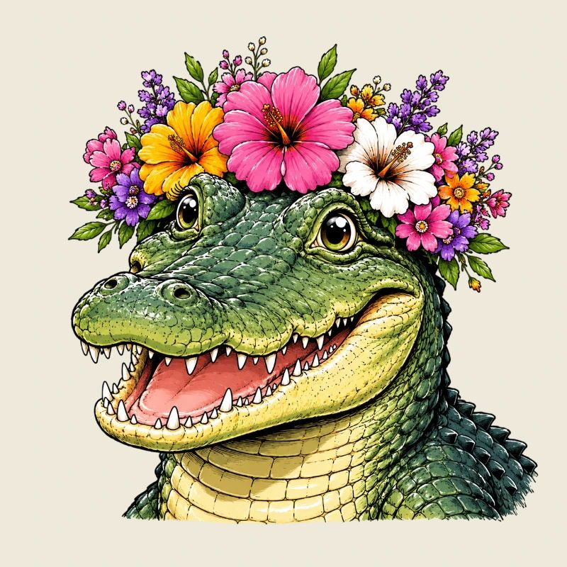 Crocodile with floral decoration