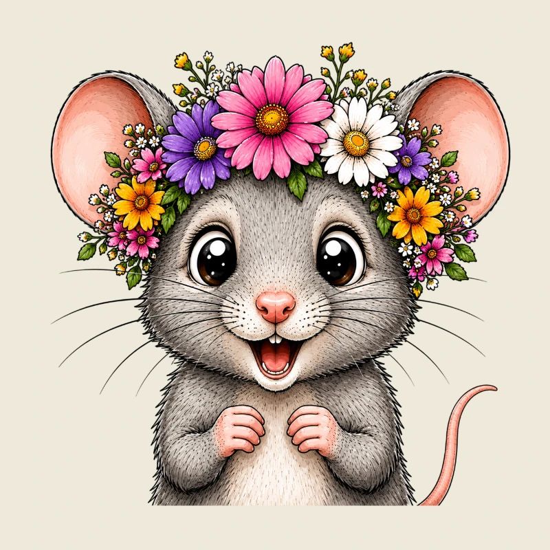 Souris joyeuse décorée de fleurs