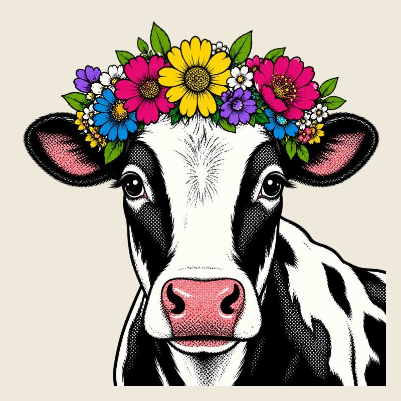 Kuh mit Blumenschmuck