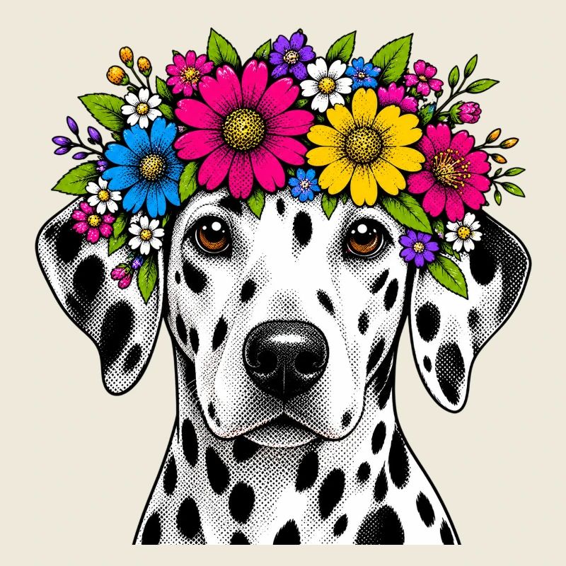 Dalmatiner mit Blumenkranz