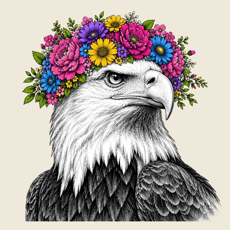 Portrait de l’aigle couronne de fleurs