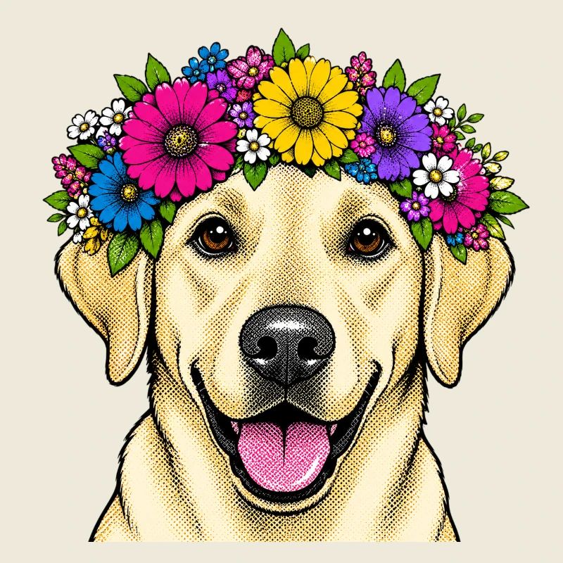 Motif de chien labrador couronne de fleurs