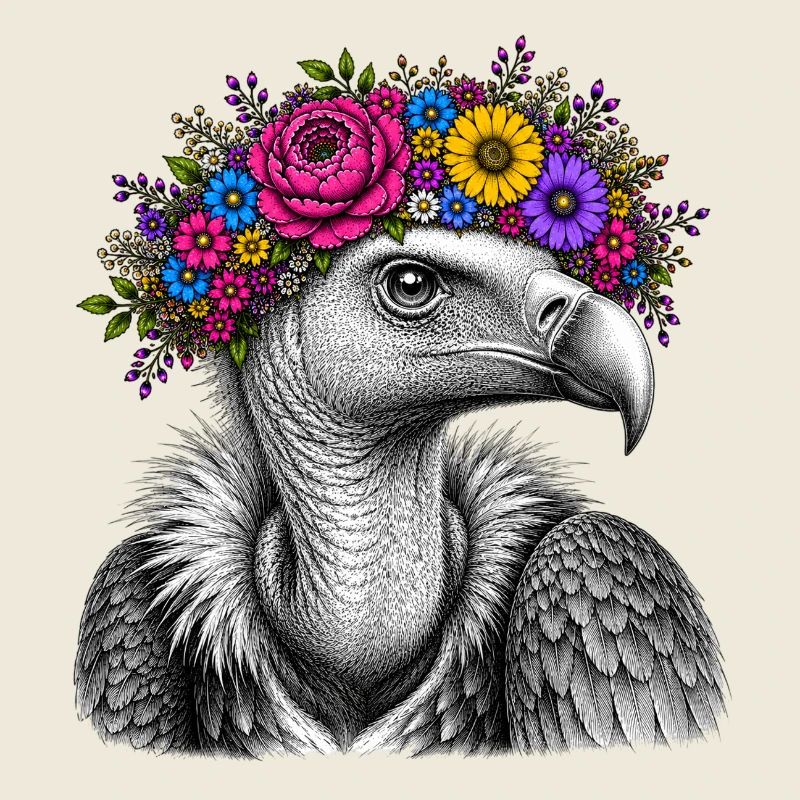 Flower Wreath Bird Portrait