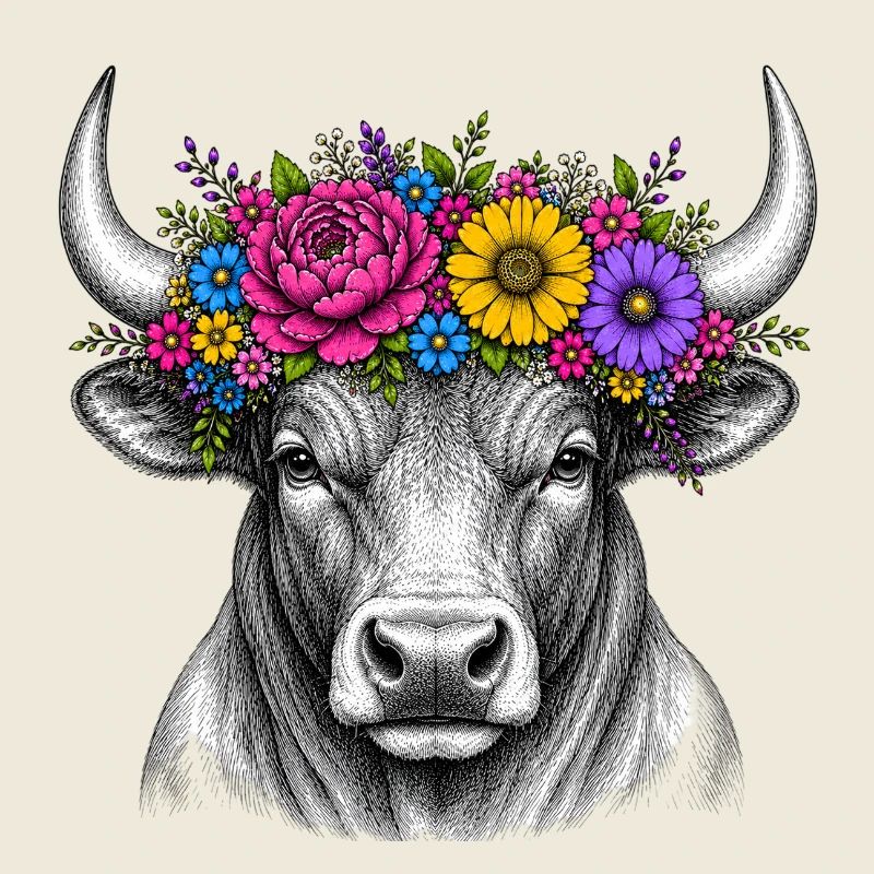 Blumenkranz-Stierkopf Illustration