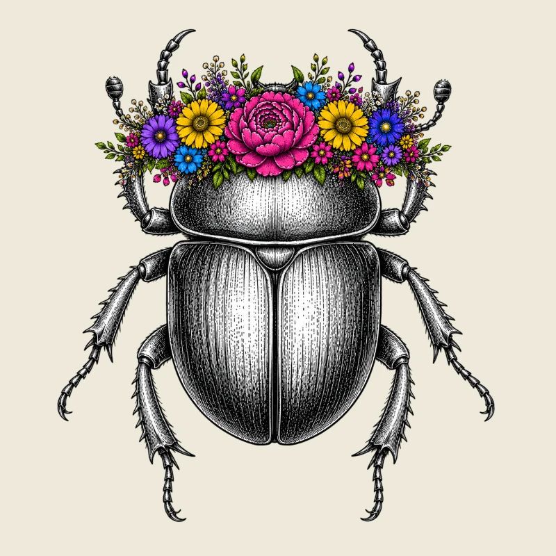 Scarabée avec couronne de fleurs