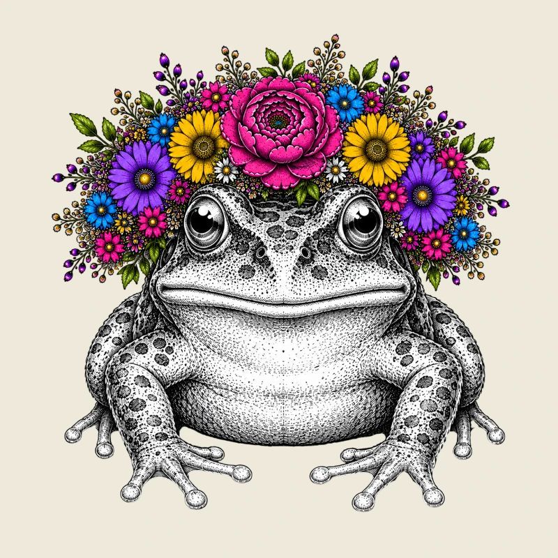 Grenouille avec corolle florale