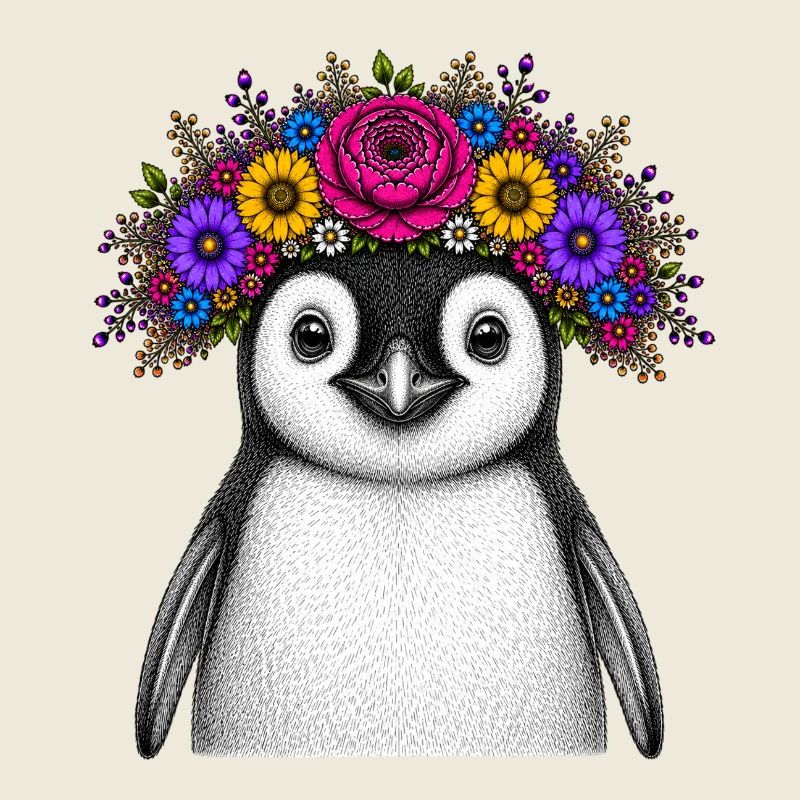 Penguin with flower crown