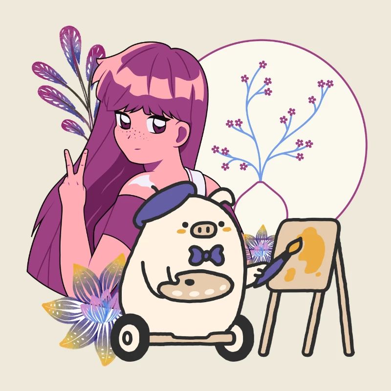 Kawaii-Künstler & Schwein im Rollstuhl