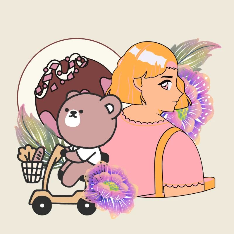 Kawaii Bear sur scooter de mobilité et douceurs