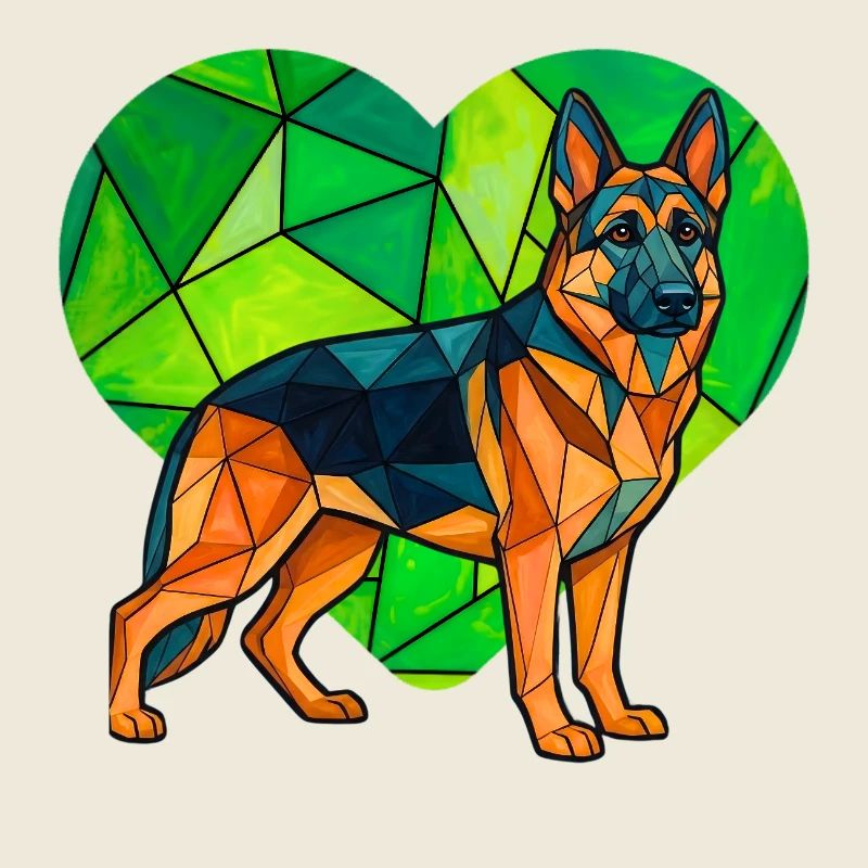 Cubist German Shepherd Heart Geometric Pet Art