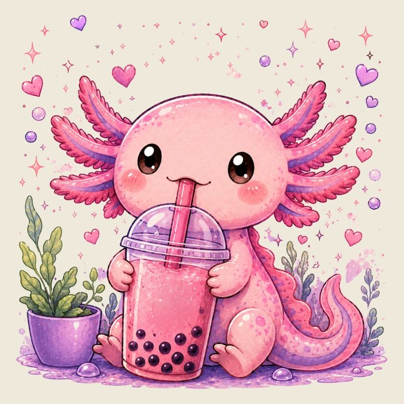Pink Axolot with Bubble Tea