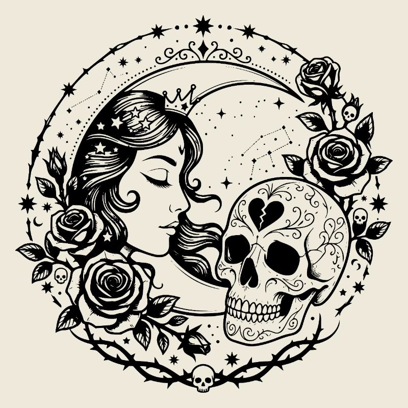 Design gothique de la déesse lunaire de la rose du crâne