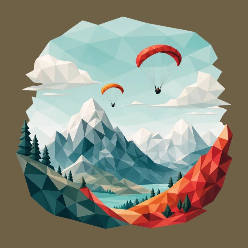 Paragliding Mountain Landscape Polygon Art