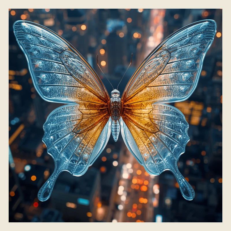 Neon-Schmetterling über der Stadt