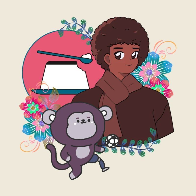 Garçon d’anime et singe de football avec prothèse