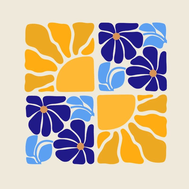 70s Retro Flowers & Sun Design