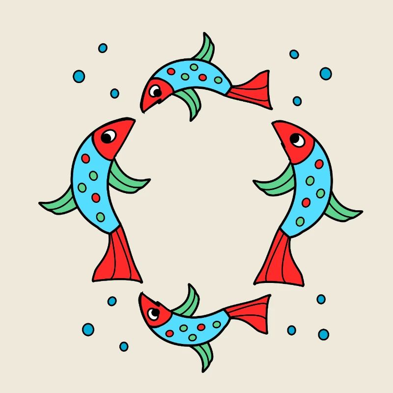 Koi-Kreis aus Neonblau und Rot