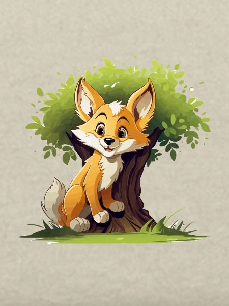 Fröhlicher Fuchs im Waldbaum
