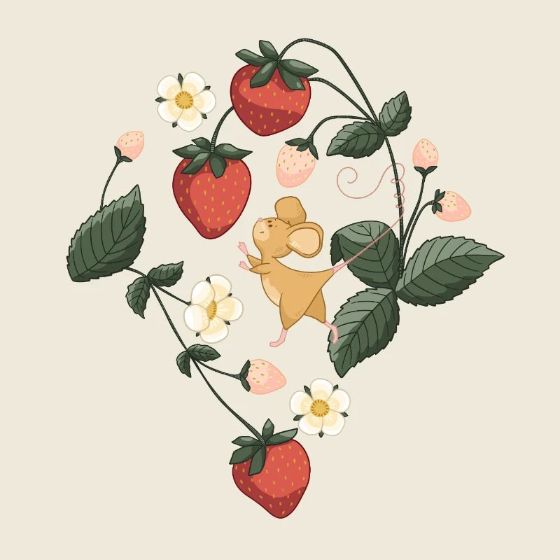 Erdbeere mit süßer Maus Garten Blumen Früchtchen