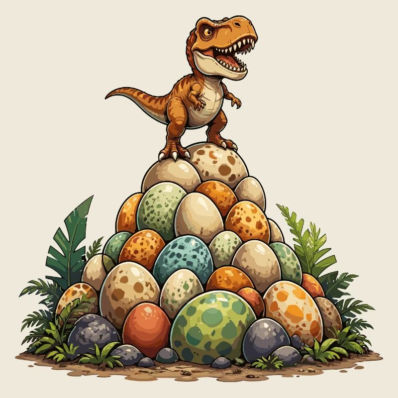 Kleiner Dino auf Eierhügel