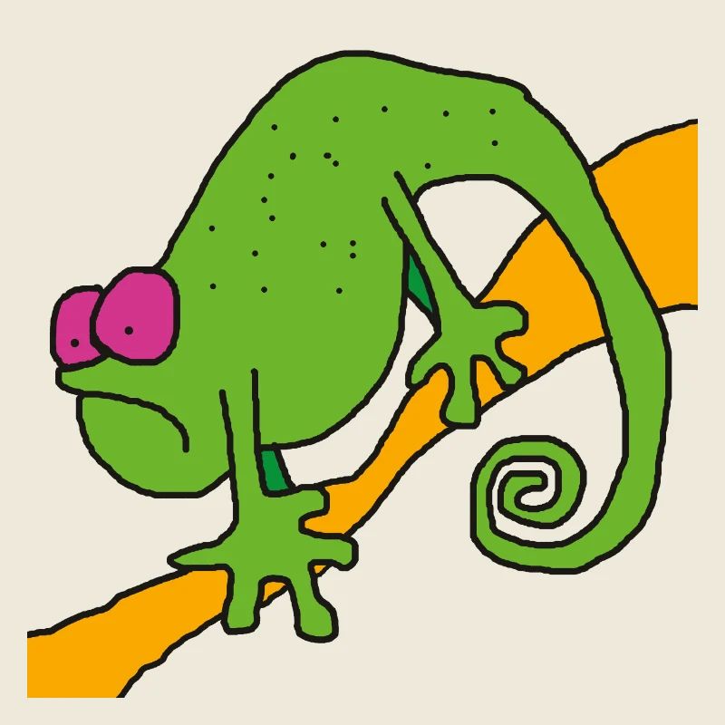 Caméléon sur une branche – illustration colorée pop