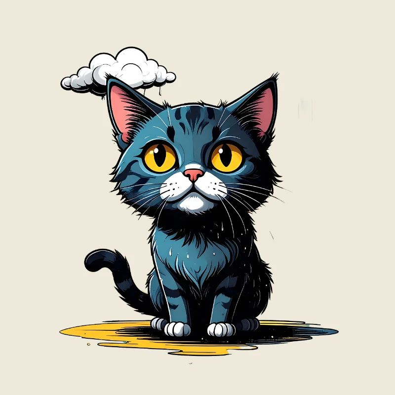 Katze unter einer Regenwolke